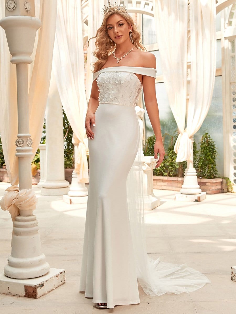 Tulle A-line Sheer Neck Wedding Dress With Lace Appliques, Bridal Gown,  MW917