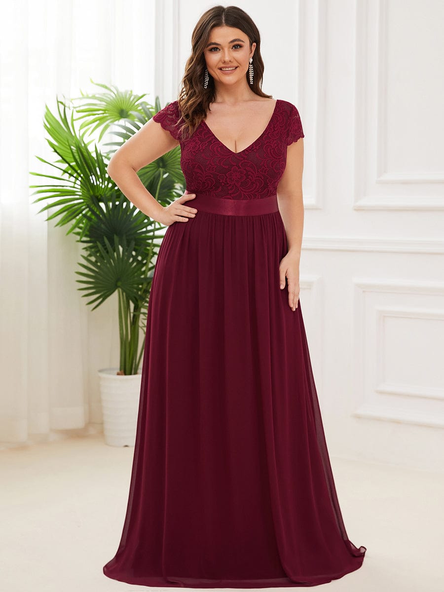 Lace Cap Sleeve Chiffon Plus Size Mother of the Bride Dress - Ever-Pretty US