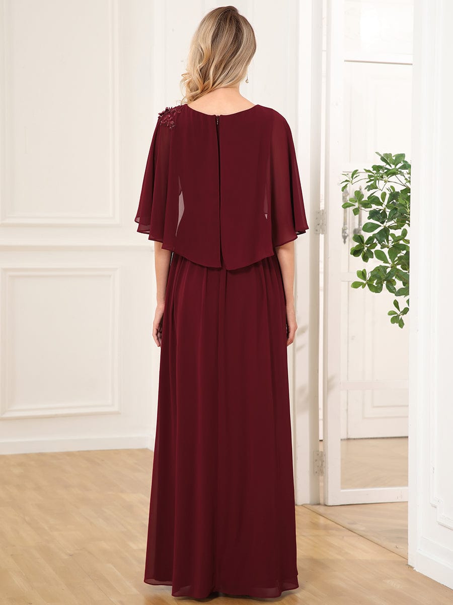 Crew neck A-Line Chiffon Cape Mother of the Bride Dress