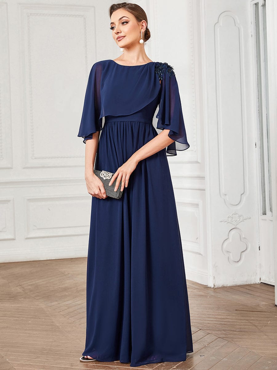 Crew neck A-Line Chiffon Cape Mother of the Bride Dress