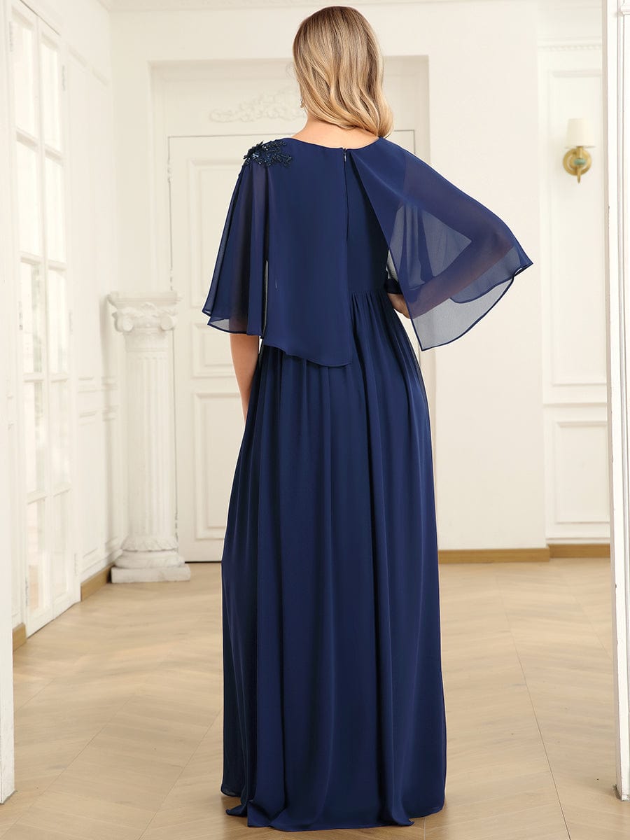 Crew neck A-Line Chiffon Cape Mother of the Bride Dress