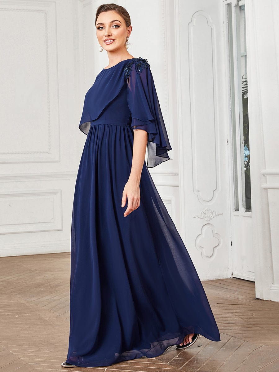 Crew neck A-Line Chiffon Cape Mother of the Bride Dress