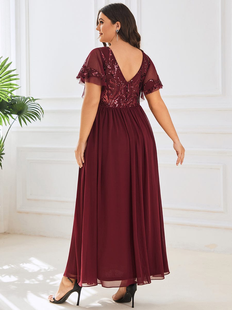 Short Sleeve V-Neck Sequin Chiffon A-Line Mother of the Bride Dress