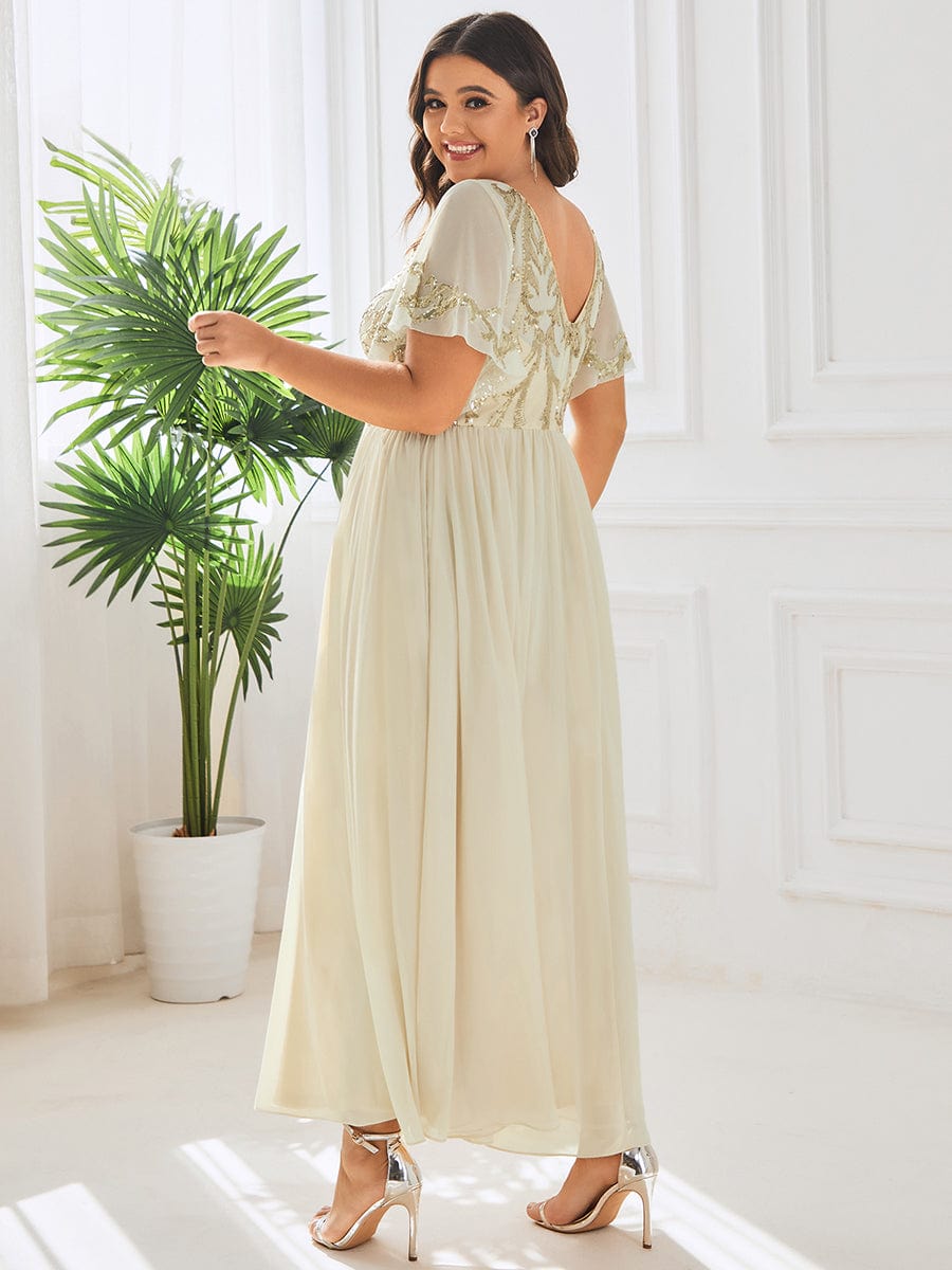 Short Sleeve V-Neck Sequin Chiffon A-Line Mother of the Bride Dress