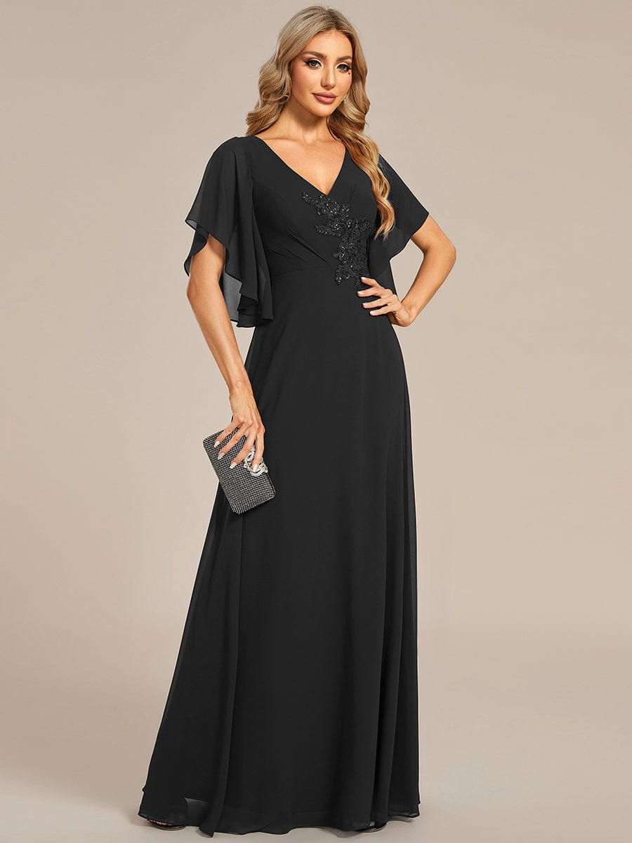 Half Sleeves Top Applique Decoration Chiffon Mother of the Bride Dress