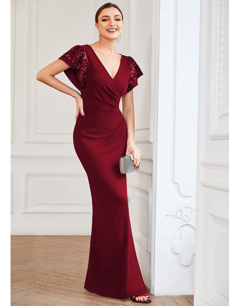 Sequin Short Sleeve Ruched Bodycon Mother of the Bride Dress