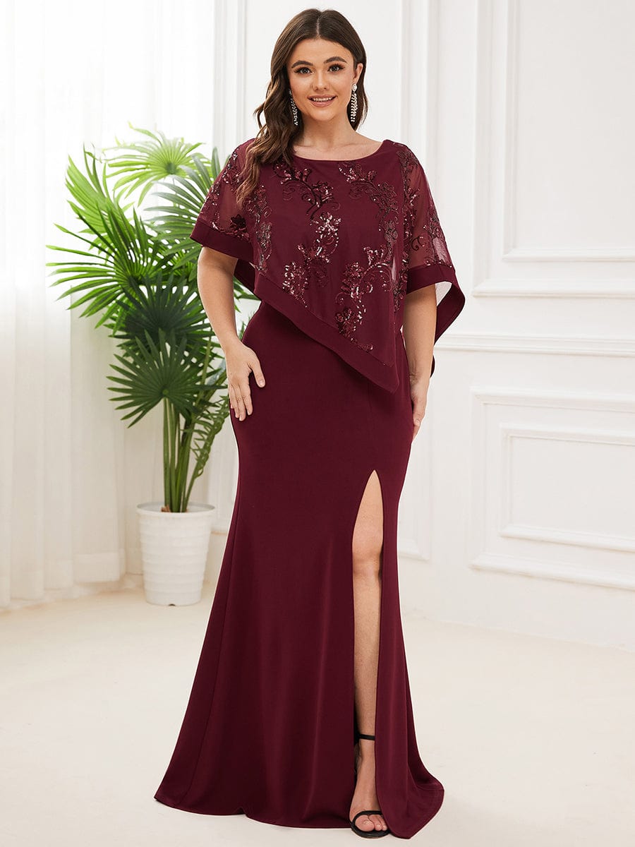 Lace Sequin Shirt Bodycon Floor-Length Mother Dress