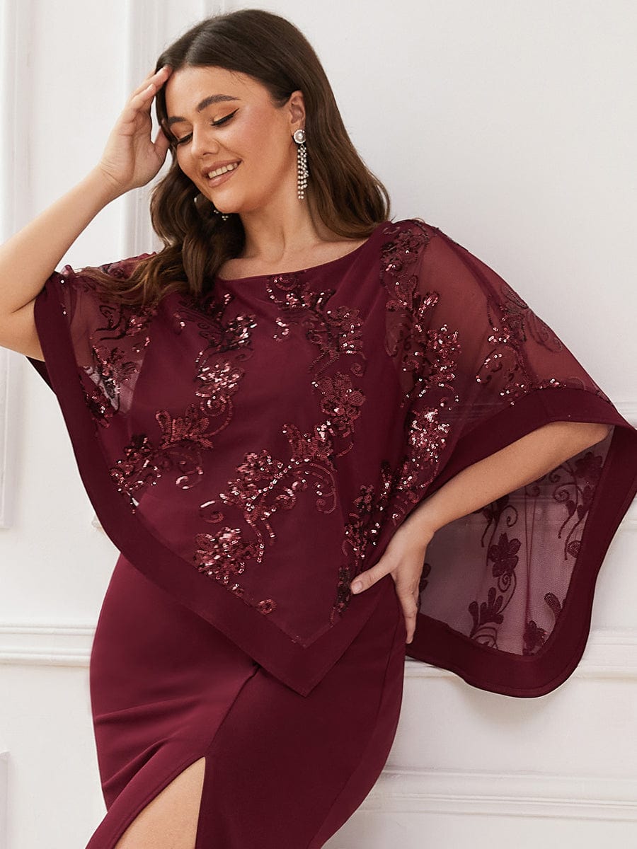 Plus Size Lace Sequin Shirt Floor-Length Mother Dress