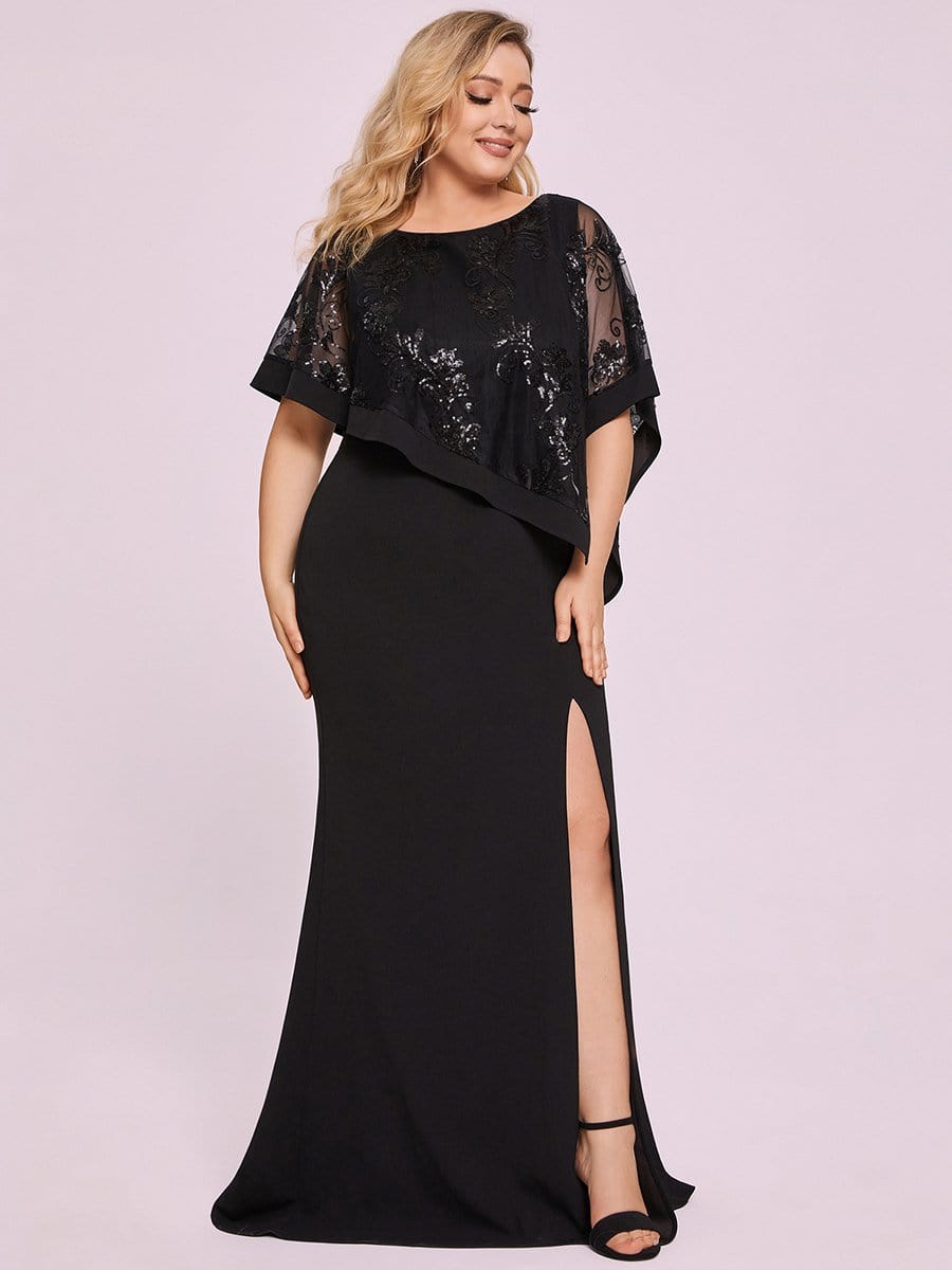 Plus Size Lace Sequin Shirt Floor-Length Mother Dress