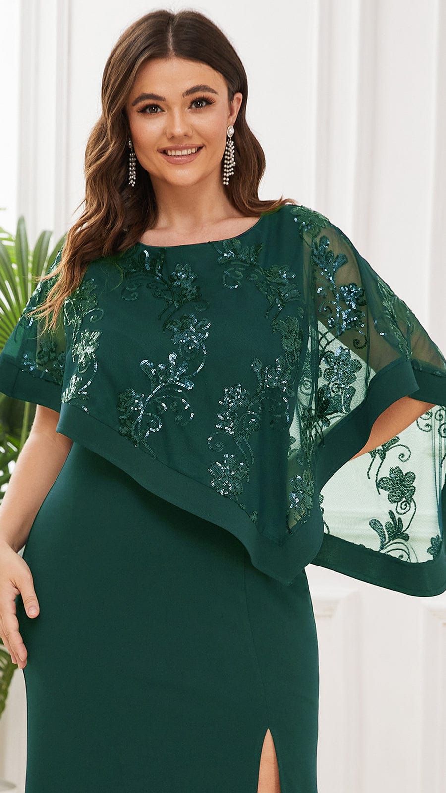 Plus Size Lace Sequin Shirt Floor-Length Mother Dress