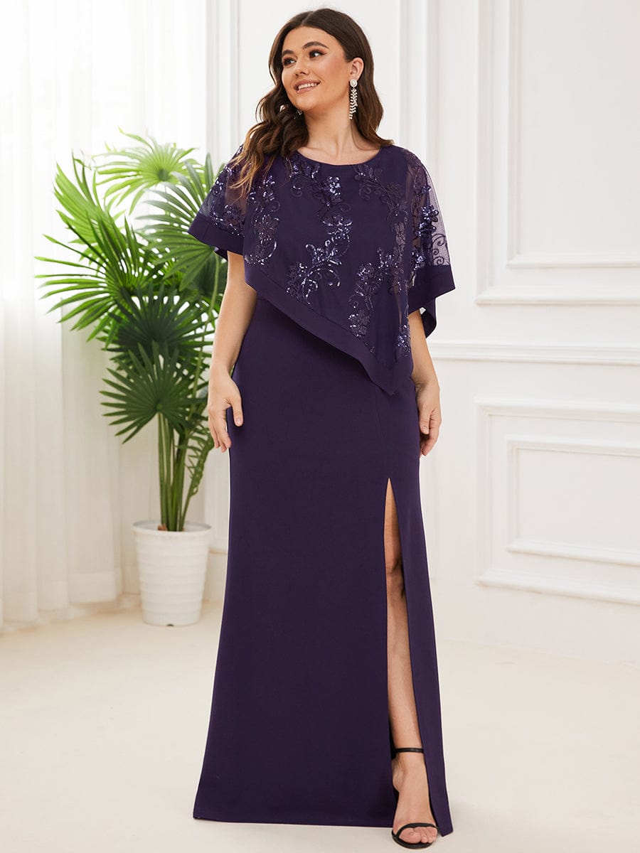 Plus Size Lace Sequin Shirt Floor-Length Mother Dress