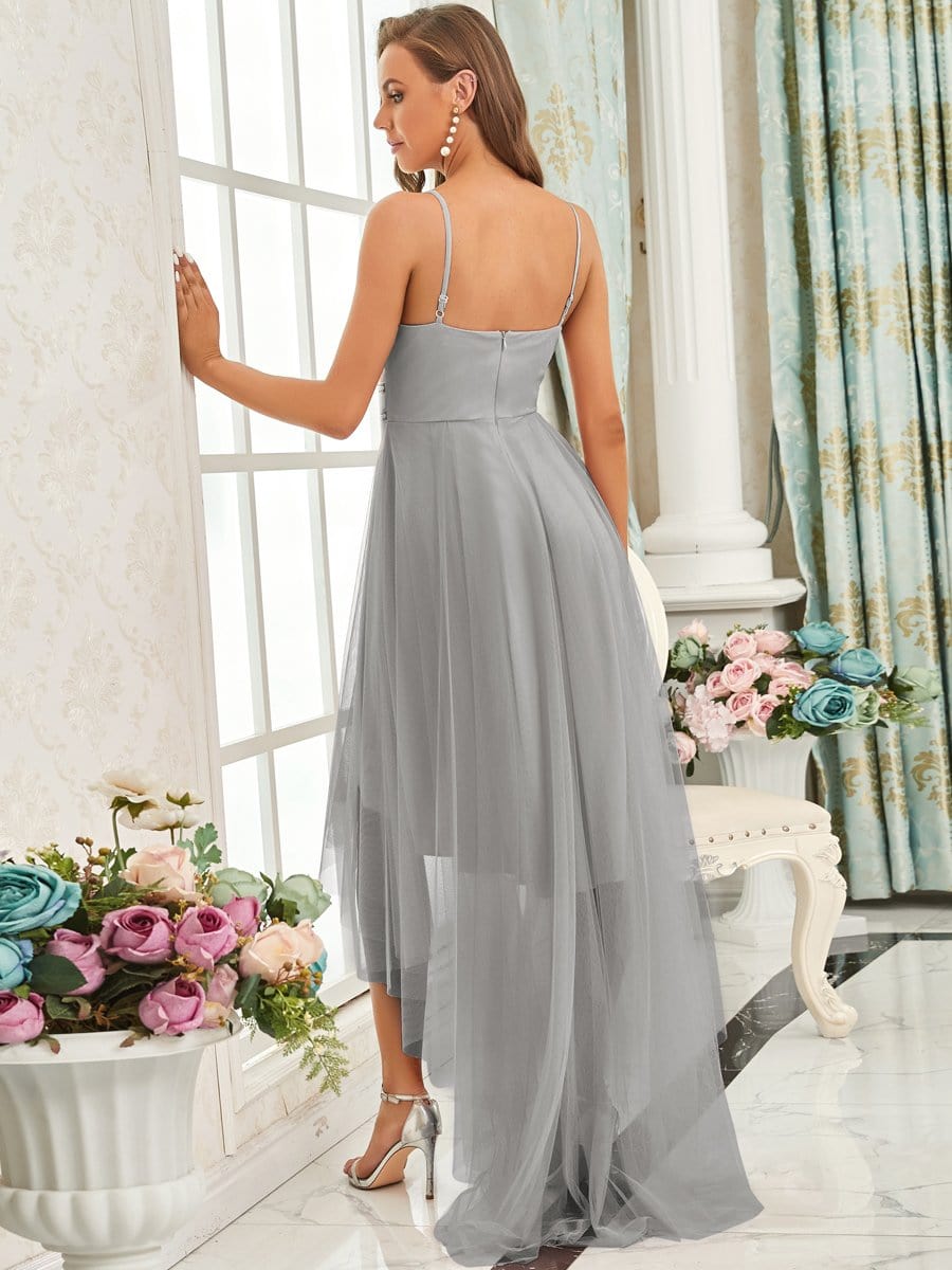 V Neck High-low Hem Pleated Tulle Prom Dress