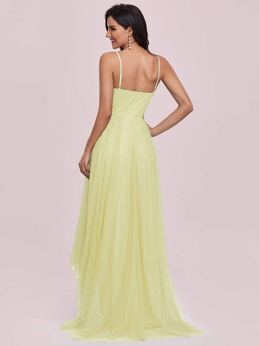 V Neck High-low Hem Pleated Tulle Prom Dress