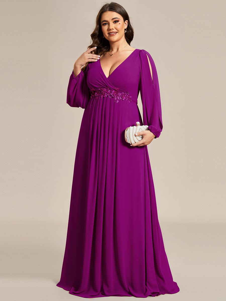 Custom Size Chiffon V-Neckline Long Sleeve Formal Evening Dress