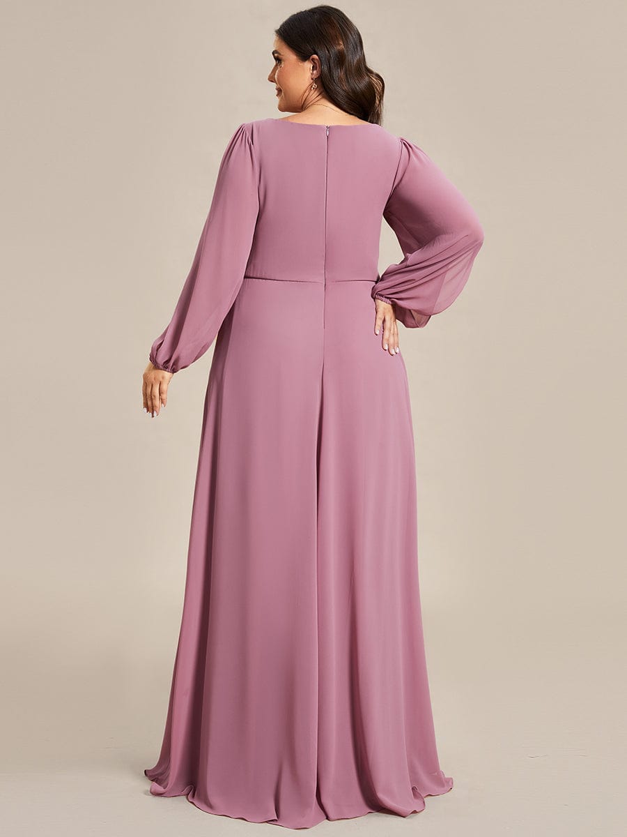 Stylish Plus Size Chiffon Formal Evening Dresses with Long Lantern Sleeves