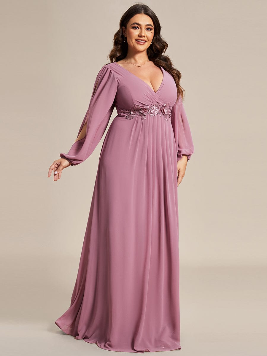 Custom Size Chiffon V-Neckline Long Sleeve Formal Evening Dress