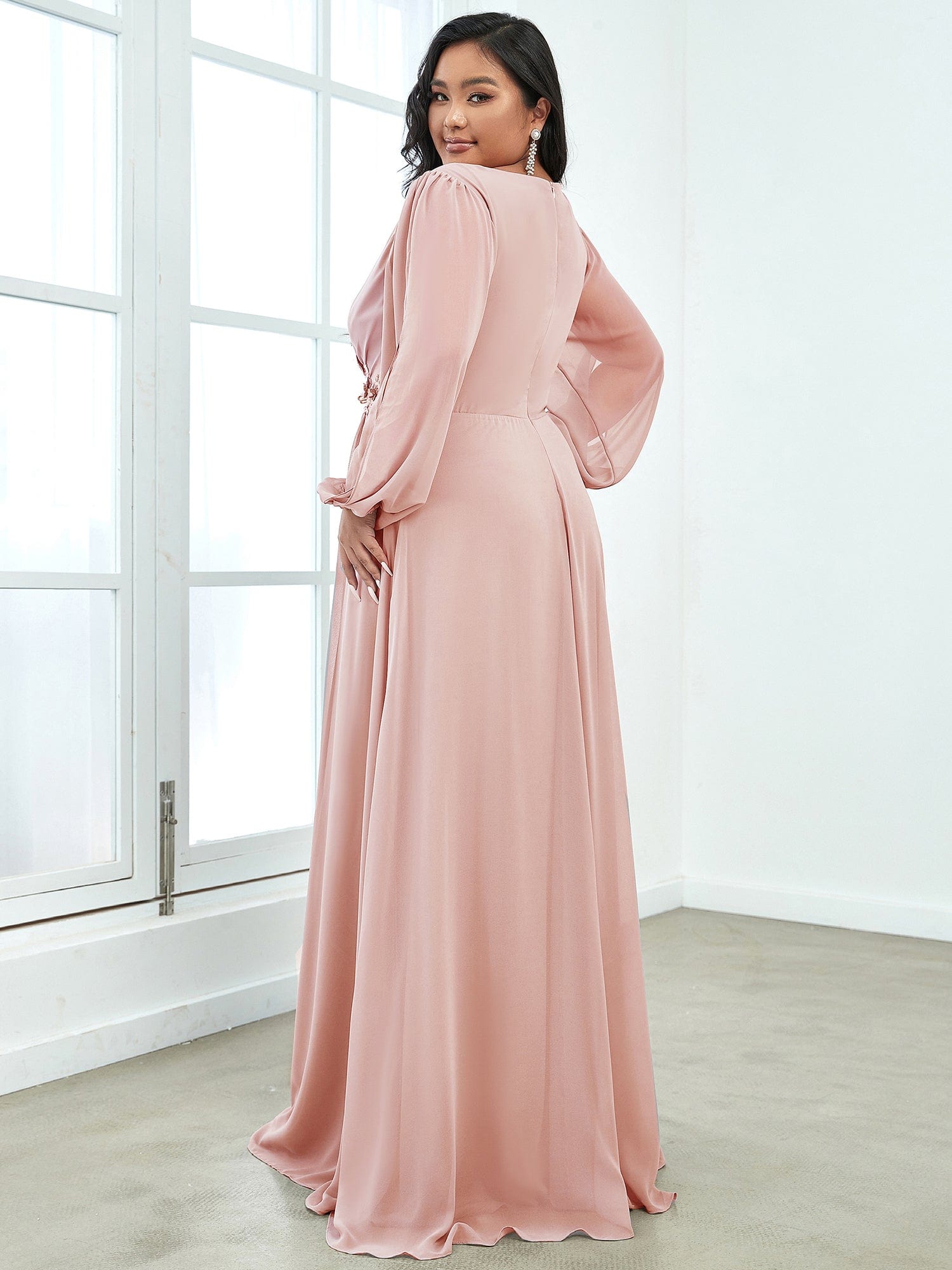 Custom Size Chiffon V-Neckline Long Sleeve Formal Evening Dress