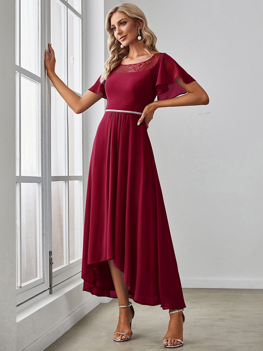 Women's Casual Boat Neck A-Line Midi Dress with Asymmetrical Hems