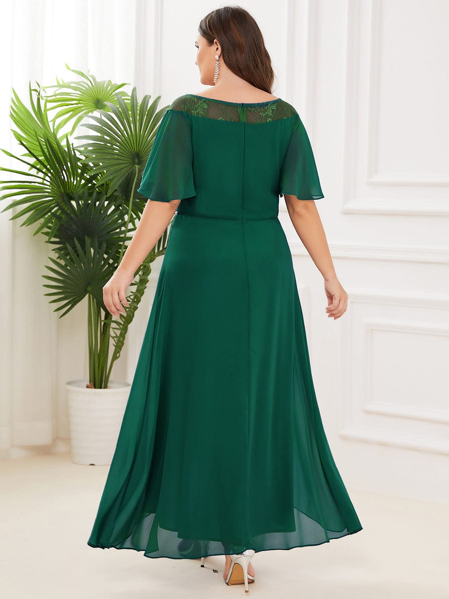 Plus Size Boat Neck Formal Dress with Sleeves