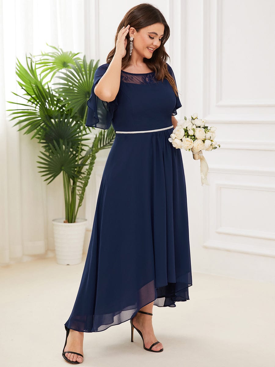 Chiffon Ruffle Sleeves Asymmetrical Hem Mother of the Bride Dress