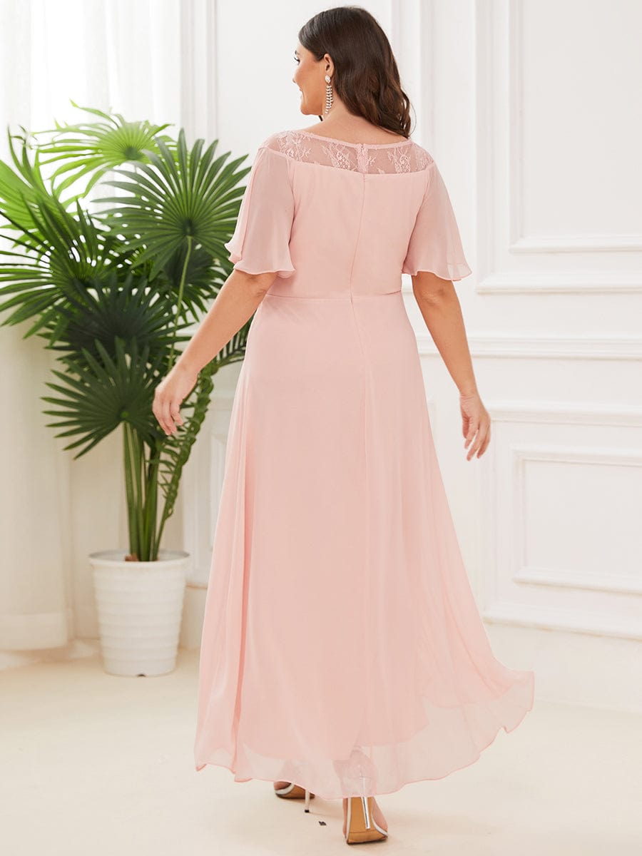 Chiffon Ruffle Sleeves Asymmetrical Hem Mother of the Bride Dress