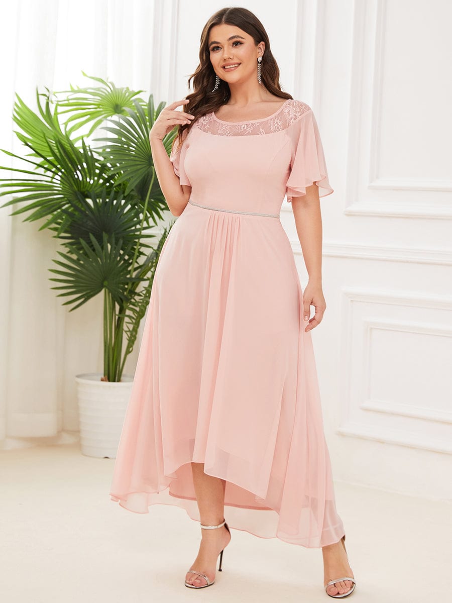 Chiffon Ruffle Sleeves Asymmetrical Hem Mother of the Bride Dress