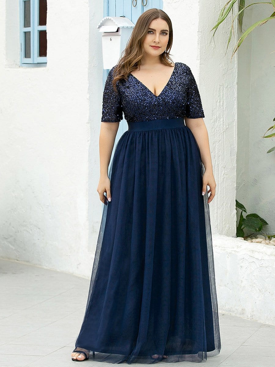 navy blue evening gown plus size