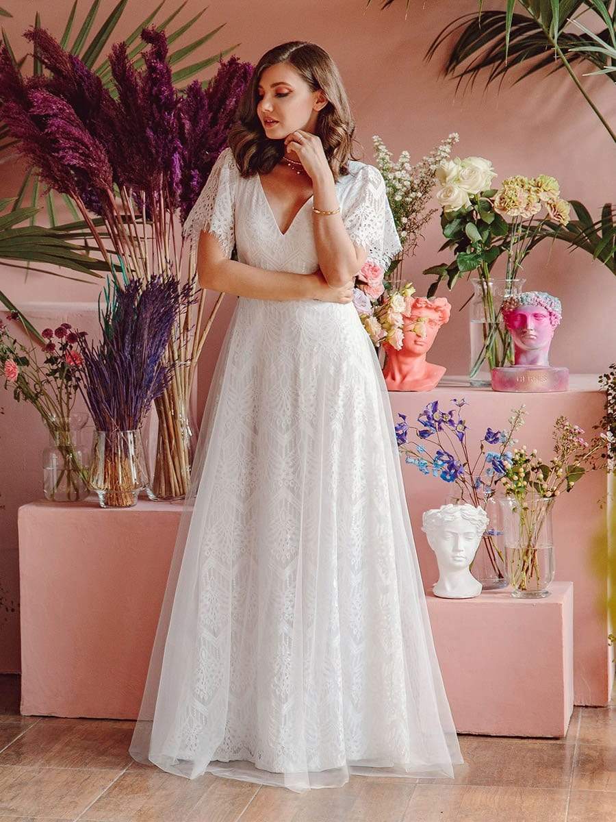 simple a line lace wedding dress