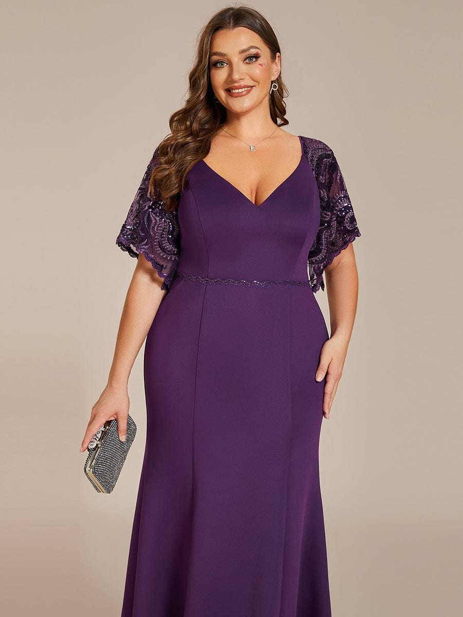 Sexy V Neck Maxi Bodycon Evening Dress with Flare Sleeves