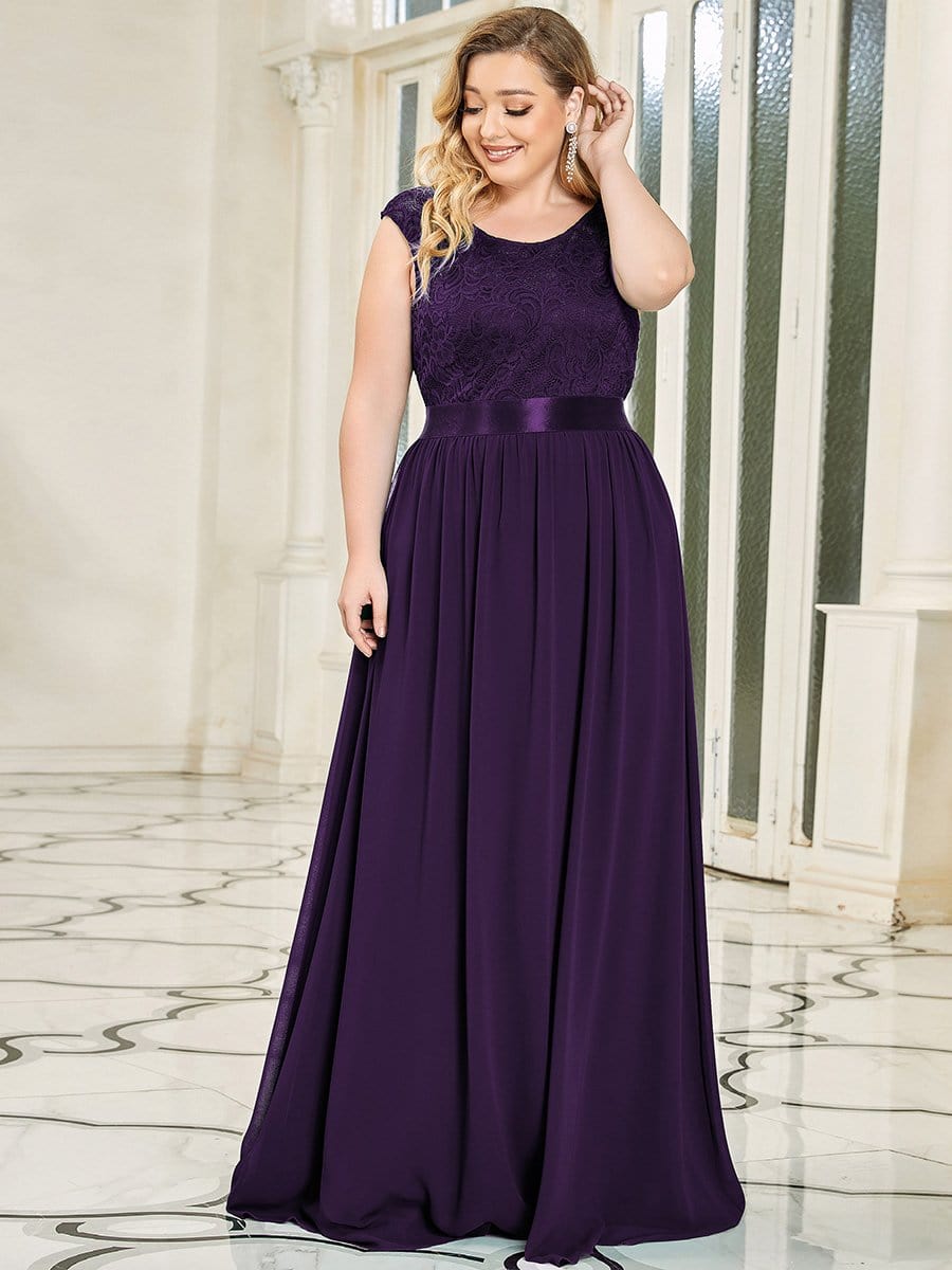 Classic Round Neck Backless Lace Bodice Bridesmaid Dress