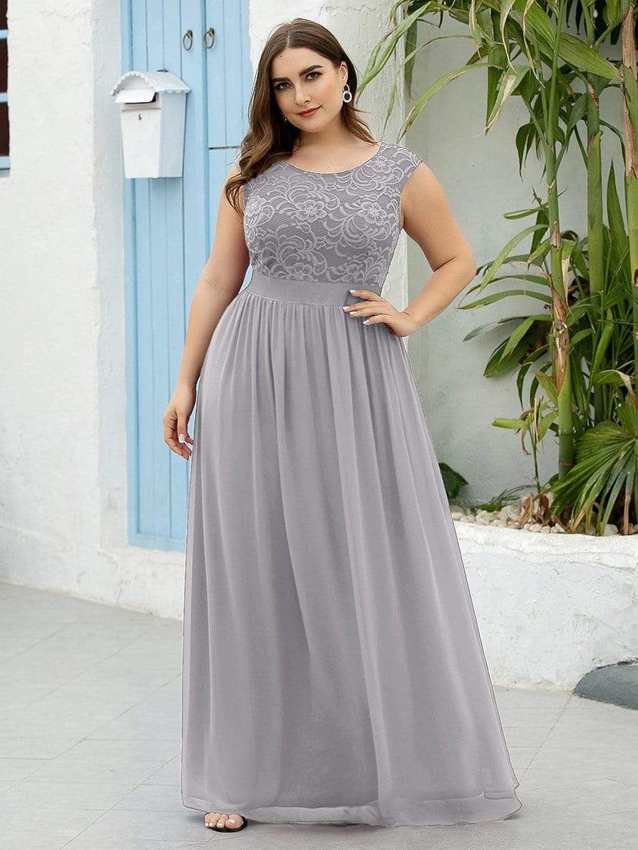 Classic Round Neck V Back Lace Bodice Bridesmaid Dress