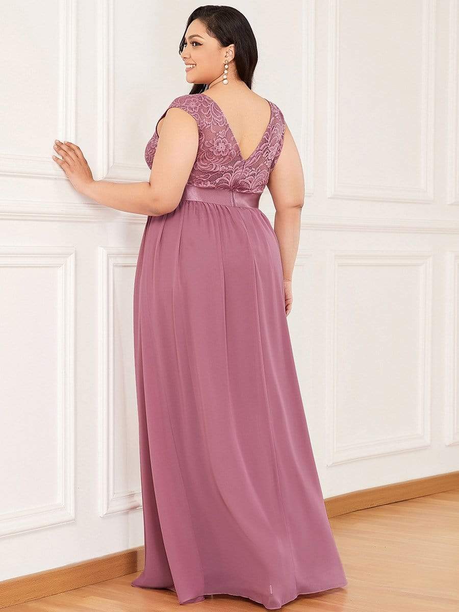 Classic Round Neck V Back Lace Bodice Bridesmaid Dress