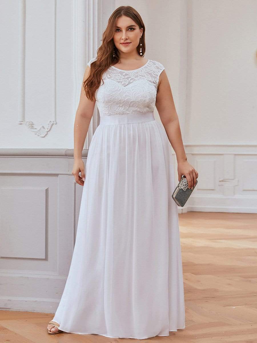 Classic Round Neck V Back Lace Bodice Bridesmaid Dress