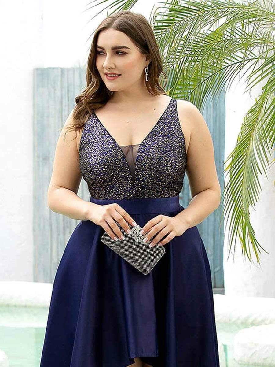 High Low Sleeveless Plus Size Dresses With Sequin for Evening