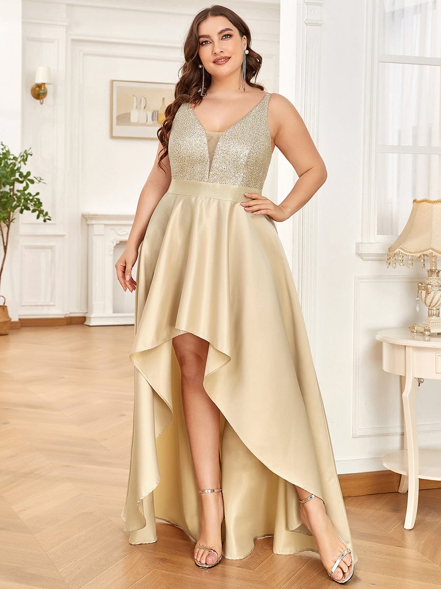 High Low Sleeveless Plus Size Dresses With Sequin for Evening