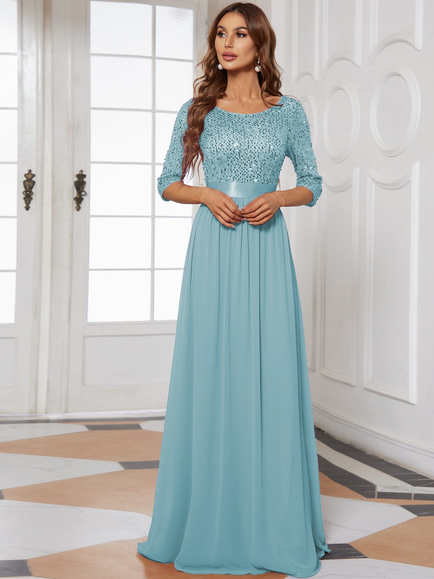 Custom Size Women's Long Chiffon & Sequin Evening Dresses for Mother of the Bride