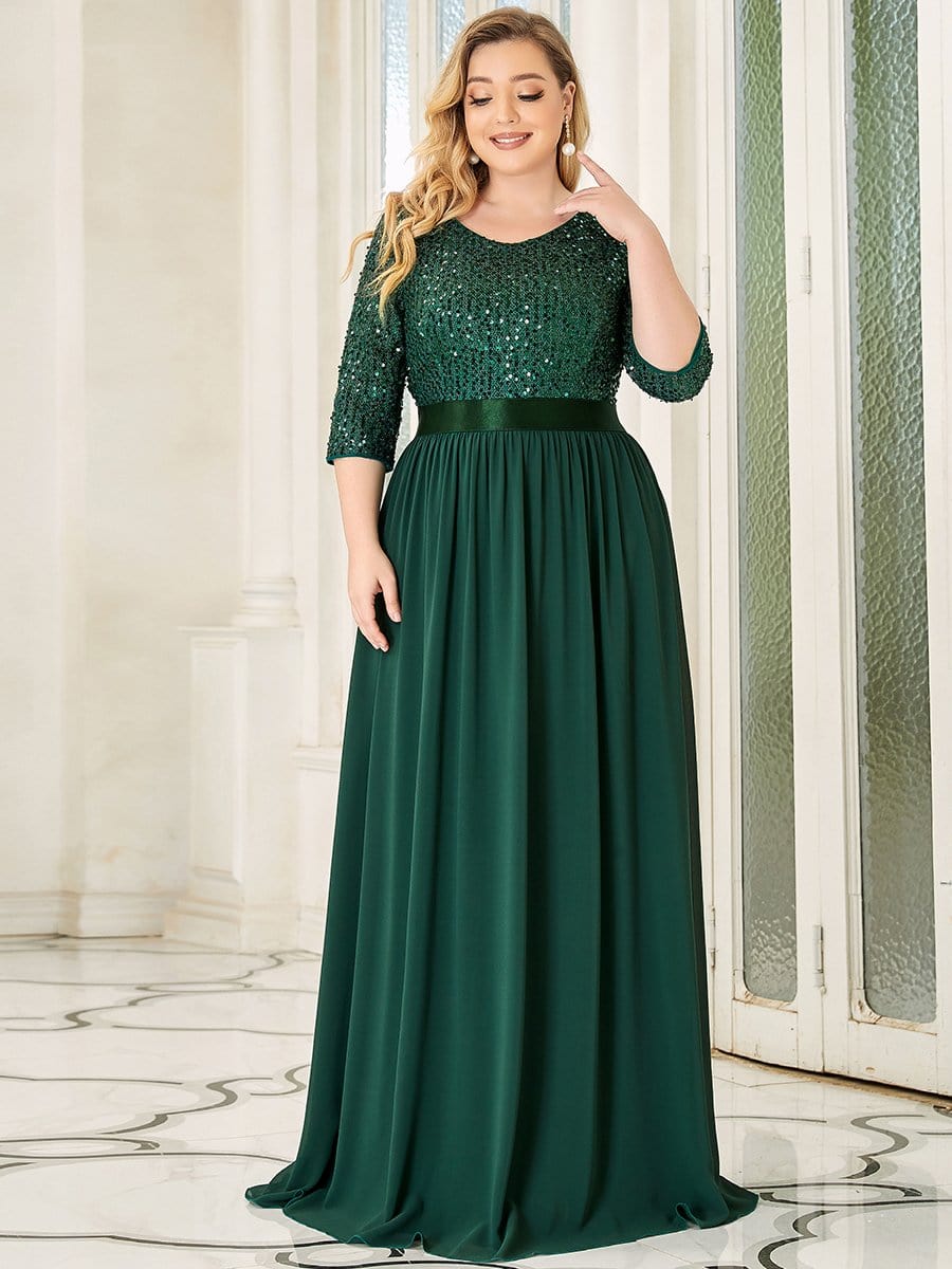 Plus Size Women's Long Chiffon & Sequin Evening Dresses for Mother of the Bride