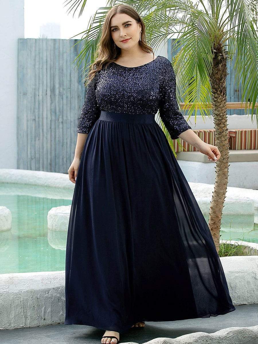 Plus Size Women's Long Chiffon & Sequin Evening Dresses for Mother of the Bride