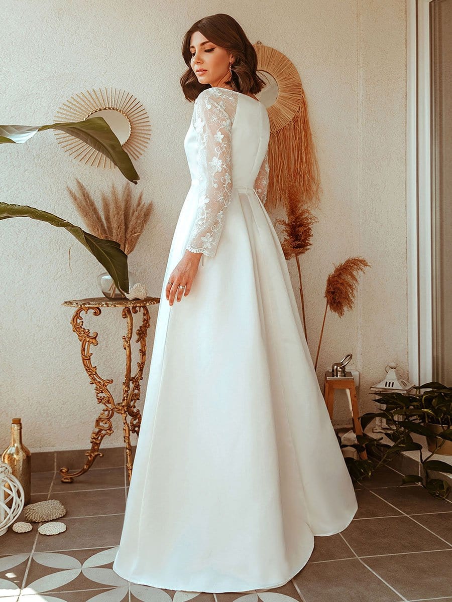 long white lace wedding dress