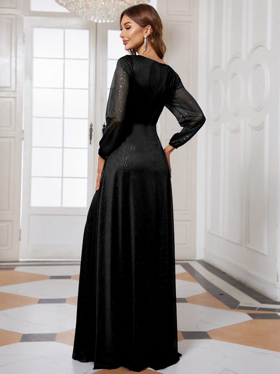 Plus Size Velvet Plunging V-Neck Front Slit 3/4 Sleeve Evening Dress