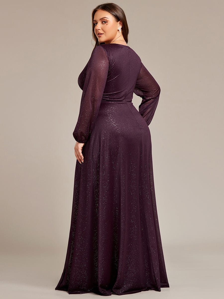 Women's Sexy Long Sleeve V-Neck Shiny Evening Dress