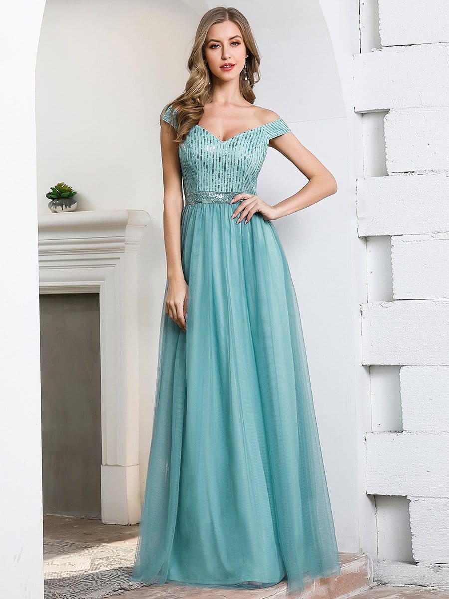 dusty blue sparkly bridesmaid dresses