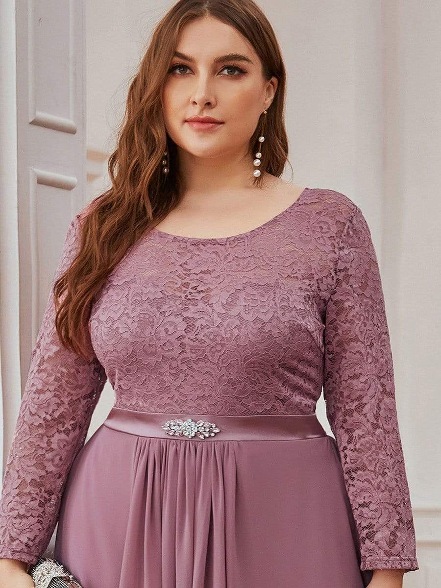 Classic Floral Lace Mother Dress with Long Sleeve