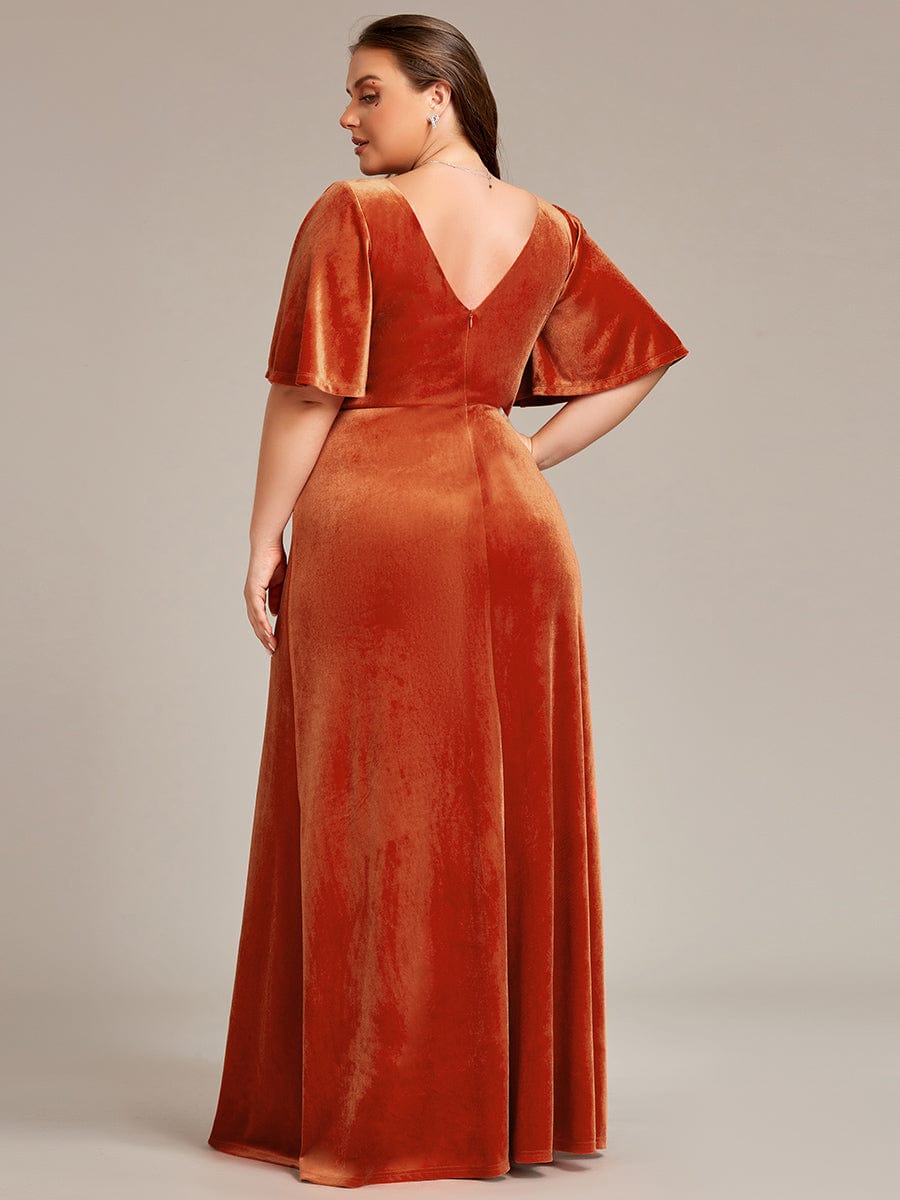 Elegant Double V Neck Velvet Party Dress with Sleeves