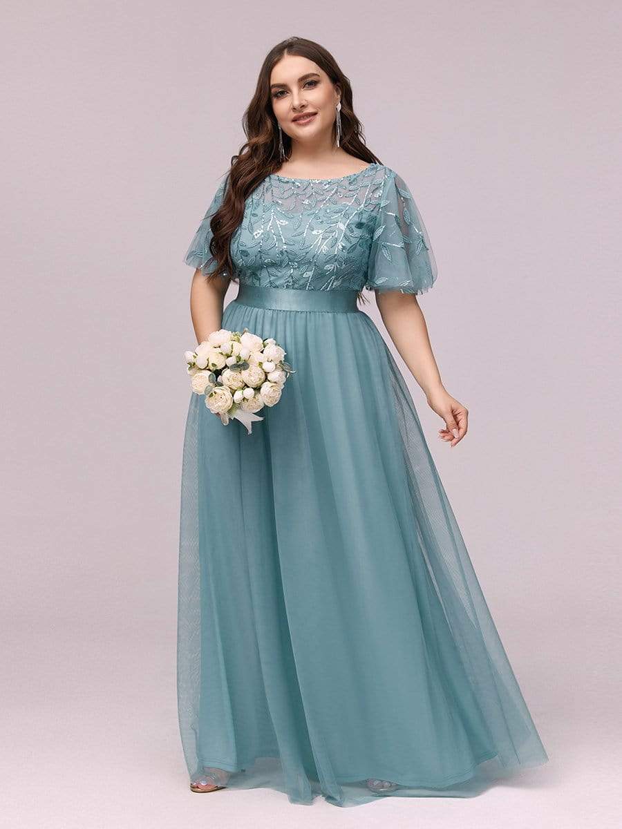 Plus Size Sequin Bodice Long Formal Evening Dresses