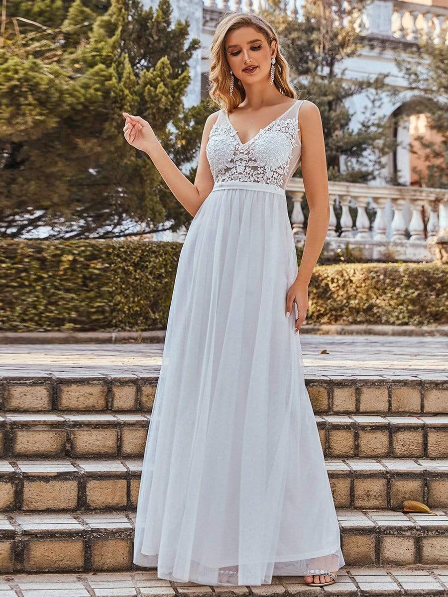 Women's A-Line V-Neck Floral Lace Appliques Bridesmaid Dress