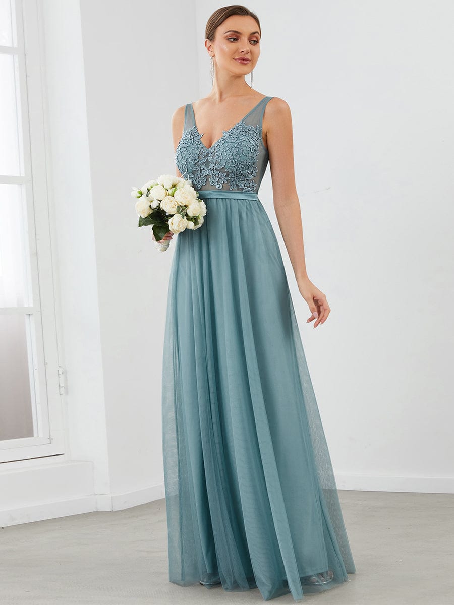 Women's A-Line V-Neck Floral Lace Appliques Bridesmaid Dress