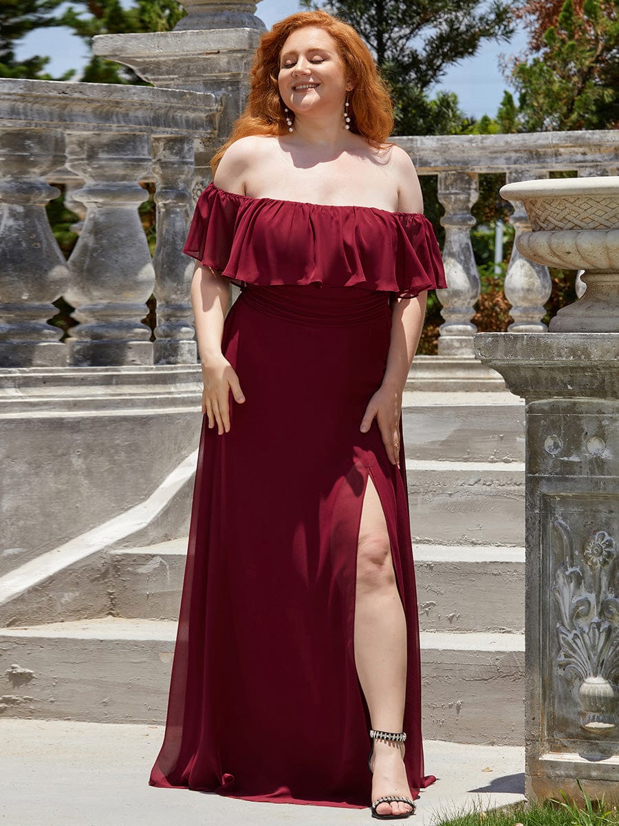 Custom Size Chiffon Ruffle Off Shoulder Thigh Slit Bridesmaid Dresses