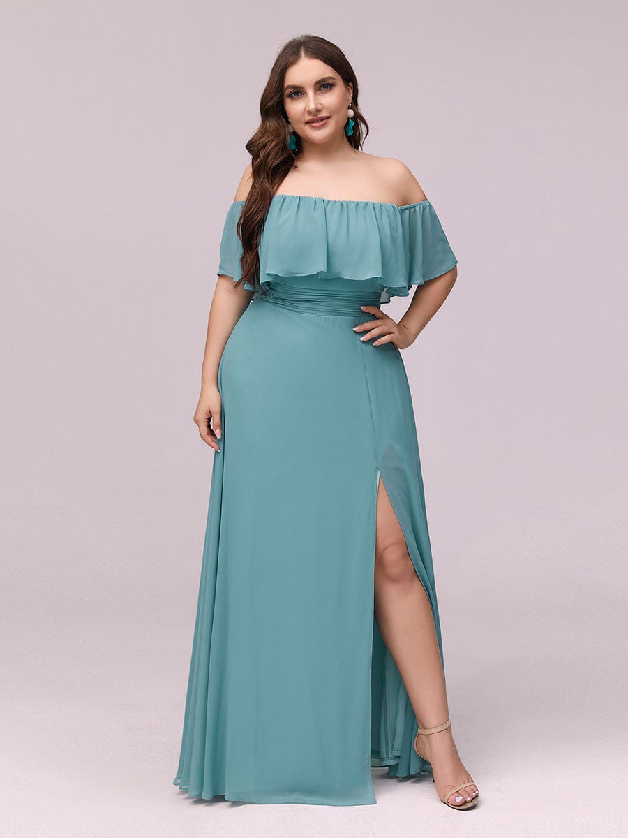 Custom Size Chiffon Ruffle Off Shoulder Thigh Slit Bridesmaid Dresses