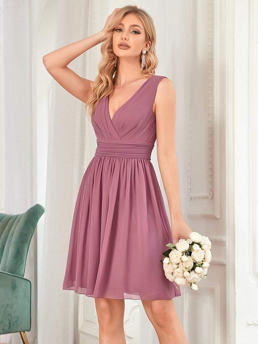 Custom Size Women Sleeveless V Neck Short Bridesmaid Dress